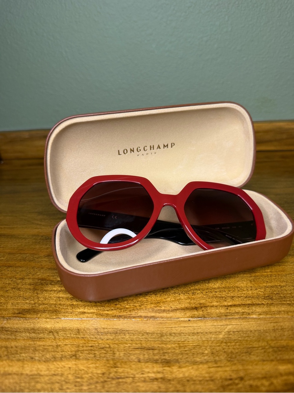Longchamp Red Geometric Frame Sunglasses